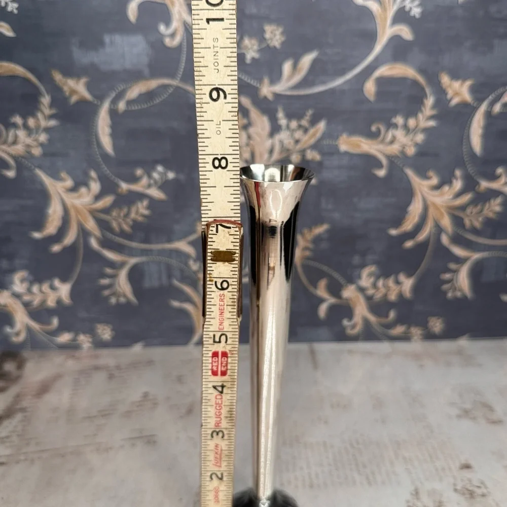 Vintage Silver Tone Bud Vase Weighted Fluted Base Trumpet Shape Estate